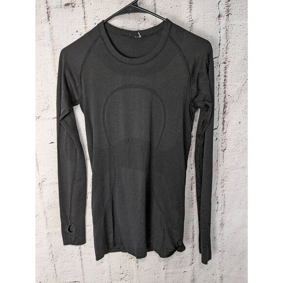Lululemon‎ Swiftly Breathe Long Sleeve Shirt Black Women's Size 6 - Picture 1 of 8